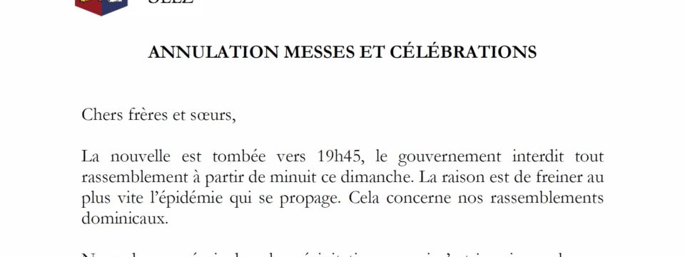 ANNULATION MESSES ET CÉLÉBRATIONS