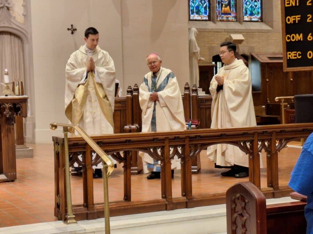 Don François-Marie concelebrating at Our Lady of Prompt Succor Shrine in New Orleans with Archbishop Hughes